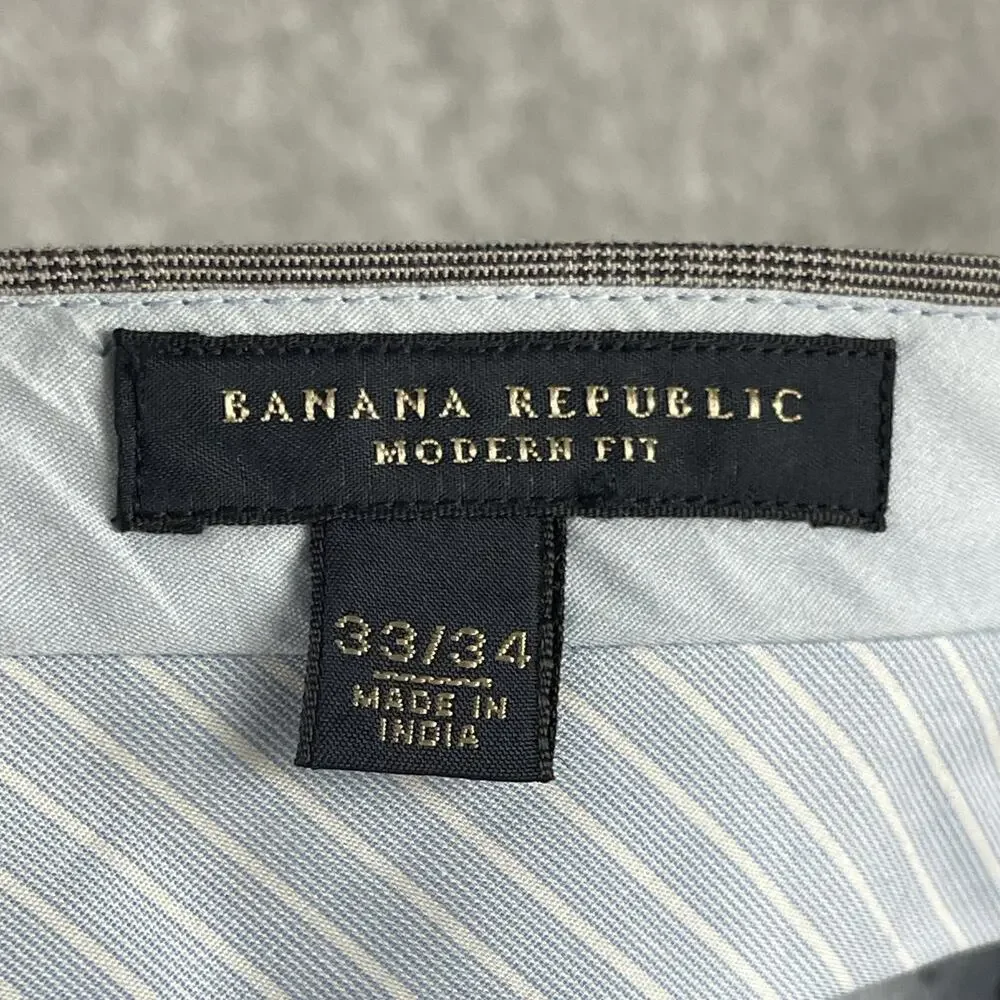 Banana Republic Pants Mens 33/34‎ Gray Glen Check Modern Fit Cotton Career NEW
